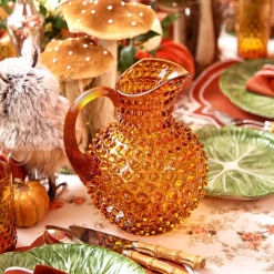 New Mrs. Alice Amber Hobnail Jug And Glasses (Set Of 6)
