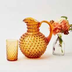 New Mrs. Alice Amber Hobnail Jug And Glasses (Set Of 6)