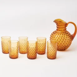 New Mrs. Alice Amber Hobnail Jug And Glasses (Set Of 6)