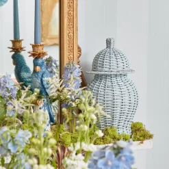 Best Mrs. Alice Blue & White Parrot Candle Holder (Pair)