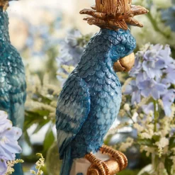 Best Mrs. Alice Blue & White Parrot Candle Holder (Pair)