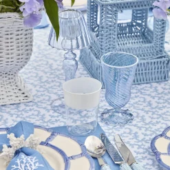New Mrs. Alice Blue And White Rim Frilled Glasses (Set Of 4)