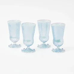 New Mrs. Alice Blue And White Rim Frilled Glasses (Set Of 4)
