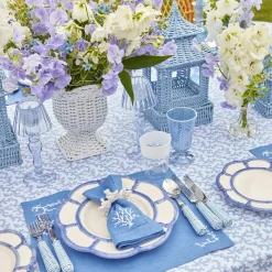New Mrs. Alice Blue And White Rim Frilled Glasses (Set Of 4)