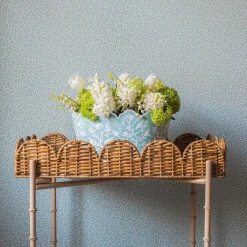 Hot Mrs. Alice Blue Floral Tole Scalloped Planter