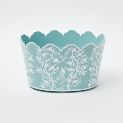 Hot Mrs. Alice Blue Floral Tole Scalloped Planter