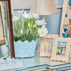 Hot Mrs. Alice Blue Floral Tole Scalloped Planter