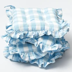 Outlet Mrs. Alice Blue Gingham Ruffle Seat Pad Cushion (Set Of 4)
