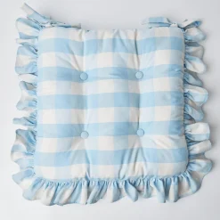Outlet Mrs. Alice Blue Gingham Ruffle Seat Pad Cushion (Set Of 4)