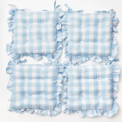Outlet Mrs. Alice Blue Gingham Ruffle Seat Pad Cushion (Set Of 4)