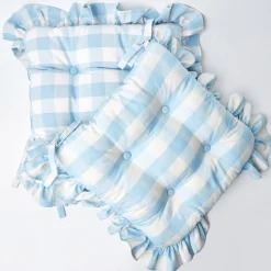 Outlet Mrs. Alice Blue Gingham Ruffle Seat Pad Cushion (Set Of 4)