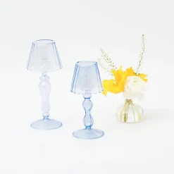 Mrs. Alice Blue Glass Lantern Tea Light Holders (Pair) - 24Cm
