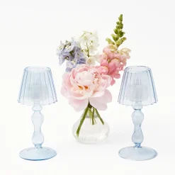 Best Mrs. Alice Blue Glass Lantern Tea Light Holder (Pair) - 18 Cm