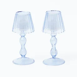 Clearance Mrs. Alice Blue Glass Lantern Tea Light Holder (Pair) - 18 Cm