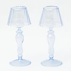 Best Mrs. Alice Blue Glass Lantern Tea Light Holders (Pair) - 24Cm