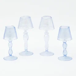 Hot Mrs. Alice Blue Glass Lantern Tea Light Holder Set