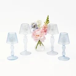 Hot Mrs. Alice Blue Glass Lantern Tea Light Holder Set