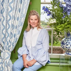 New Mrs. Alice Blue Ikat Stripe Fabric