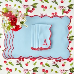 Online Mrs. Alice Blue With Red Scallop Placemats & Napkins (Set Of 4)