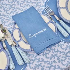 Best Mrs. Alice Compliment Blue Linen Napkins (Set Of 8)