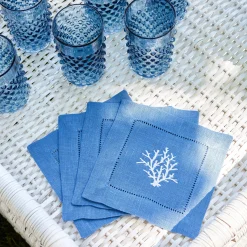 Discount Mrs. Alice Coral Blue Linen Cocktail Napkins (Set Of 4)
