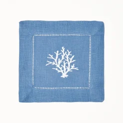 Discount Mrs. Alice Coral Blue Linen Cocktail Napkins (Set Of 4)