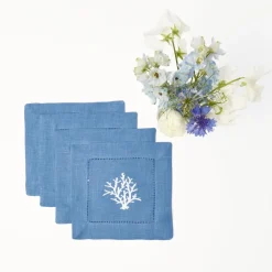 Discount Mrs. Alice Coral Blue Linen Cocktail Napkins (Set Of 4)