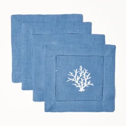 Discount Mrs. Alice Coral Blue Linen Cocktail Napkins (Set Of 4)