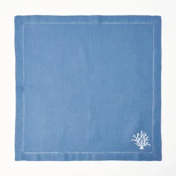 New Mrs. Alice Coral Blue Linen Napkins (Set Of 4)
