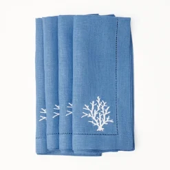 New Mrs. Alice Coral Blue Linen Napkins (Set Of 4)