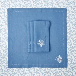 New Mrs. Alice Coral Blue Linen Napkins (Set Of 4)