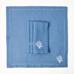 New Mrs. Alice Coral Blue Linen Napkins (Set Of 4)