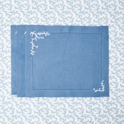 Discount Mrs. Alice Coral Blue Linen Placemats (Set Of 4)
