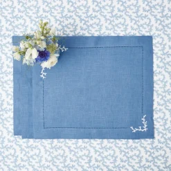 Discount Mrs. Alice Coral Blue Linen Placemats (Set Of 4)