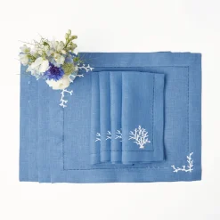 Discount Mrs. Alice Coral Blue Linen Placemats (Set Of 4)