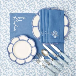 Discount Mrs. Alice Coral Blue Linen Placemats (Set Of 4)