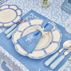 Hot Mrs. Alice Coral Blue Linen Placemats & Napkins (Set Of 4)