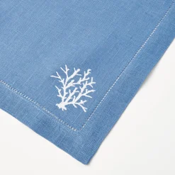Hot Mrs. Alice Coral Blue Linen Placemats & Napkins (Set Of 4)