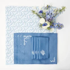 New Mrs. Alice Coral Blue Linen Set