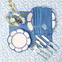 New Mrs. Alice Coral Blue Linen Set