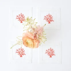 Hot Mrs. Alice Coral Linen Cocktail Napkins (Set Of 4)