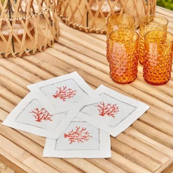 Hot Mrs. Alice Coral Linen Cocktail Napkins (Set Of 4)