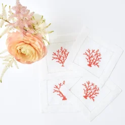 Hot Mrs. Alice Coral Linen Cocktail Napkins (Set Of 4)