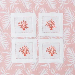 Hot Mrs. Alice Coral Linen Cocktail Napkins (Set Of 4)