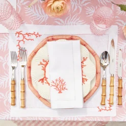 Clearance Mrs. Alice Coral Linen Placemats & Napkins (Set Of 4)
