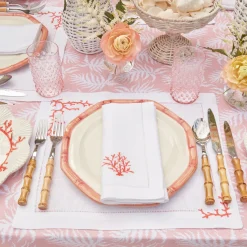 Clearance Mrs. Alice Coral Linen Placemats & Napkins (Set Of 4)