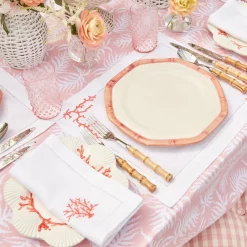 Clearance Mrs. Alice Coral Linen Placemats & Napkins (Set Of 4)