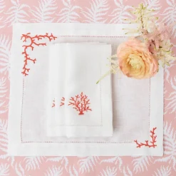 Clearance Mrs. Alice Coral Linen Placemats & Napkins (Set Of 4)