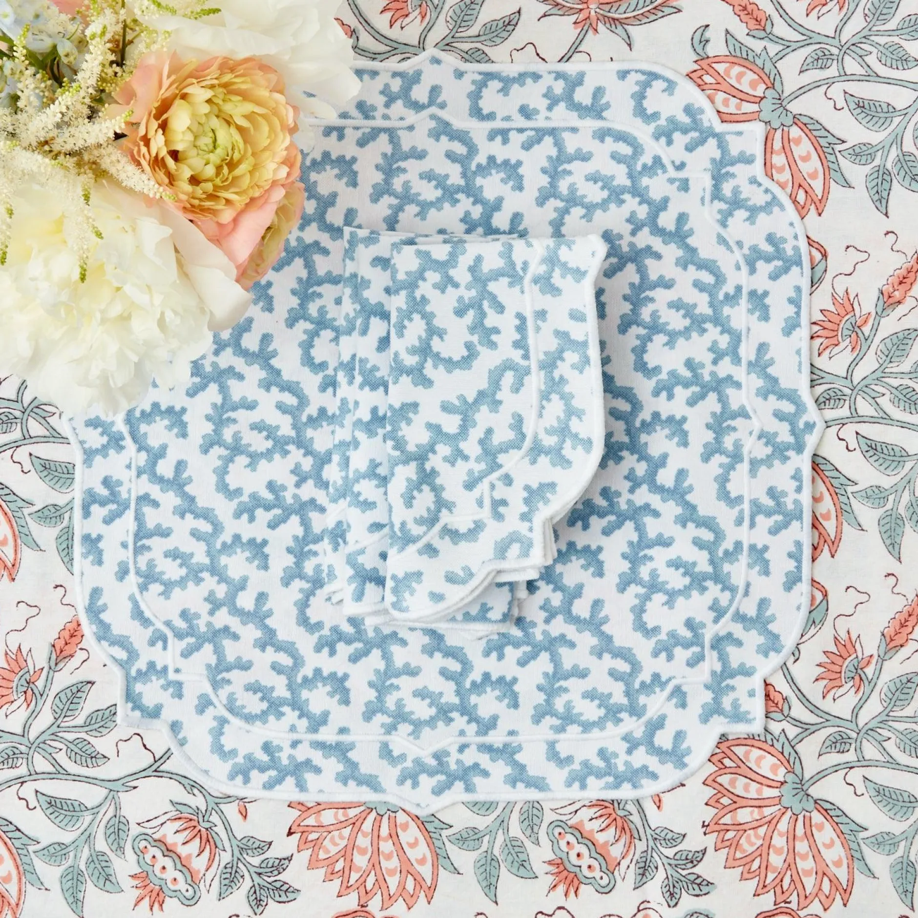 Clearance Mrs. Alice Edie Blue Coral Napkins (Set Of 4)