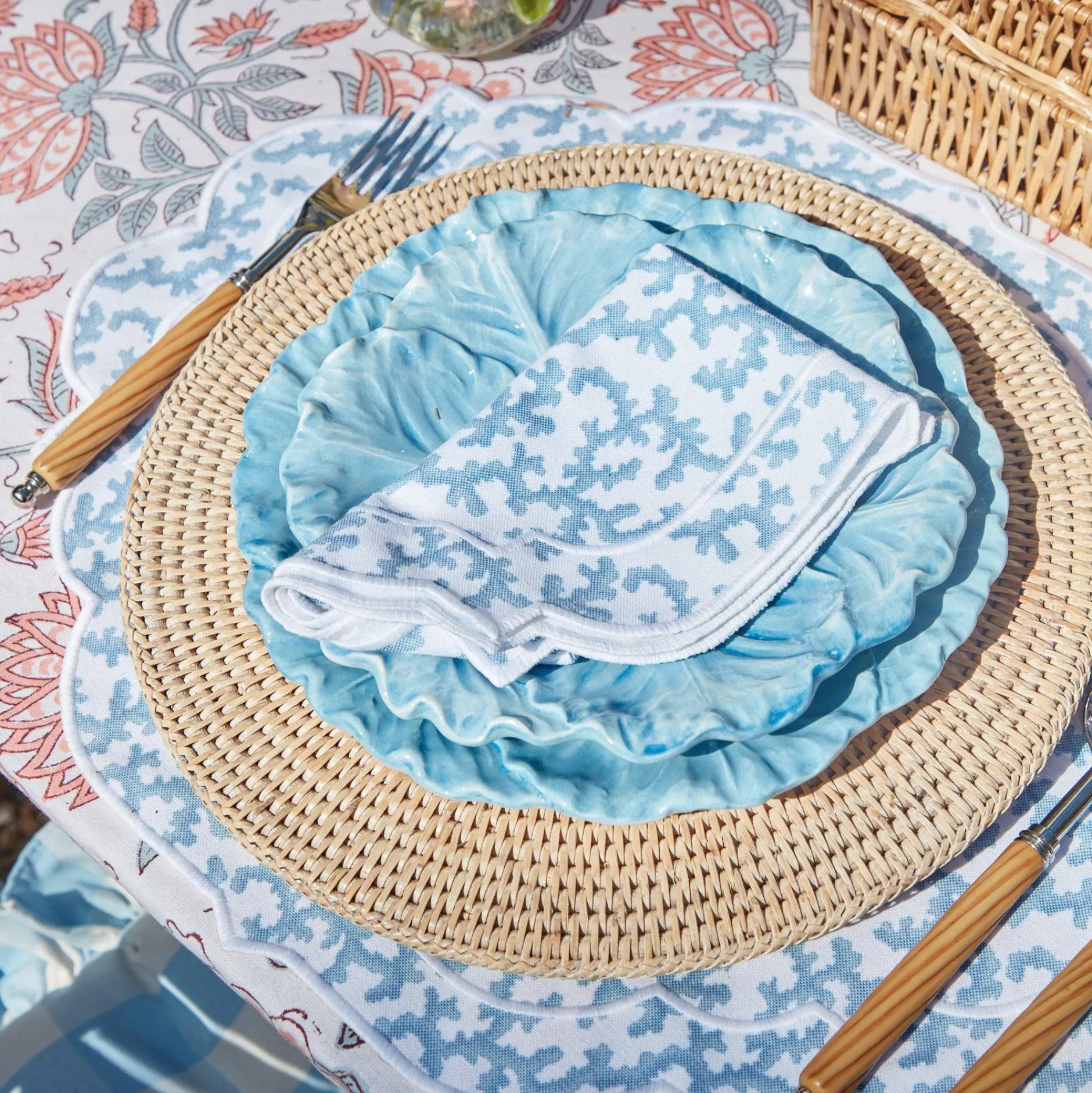 Clearance Mrs. Alice Edie Blue Coral Napkins (Set Of 4)